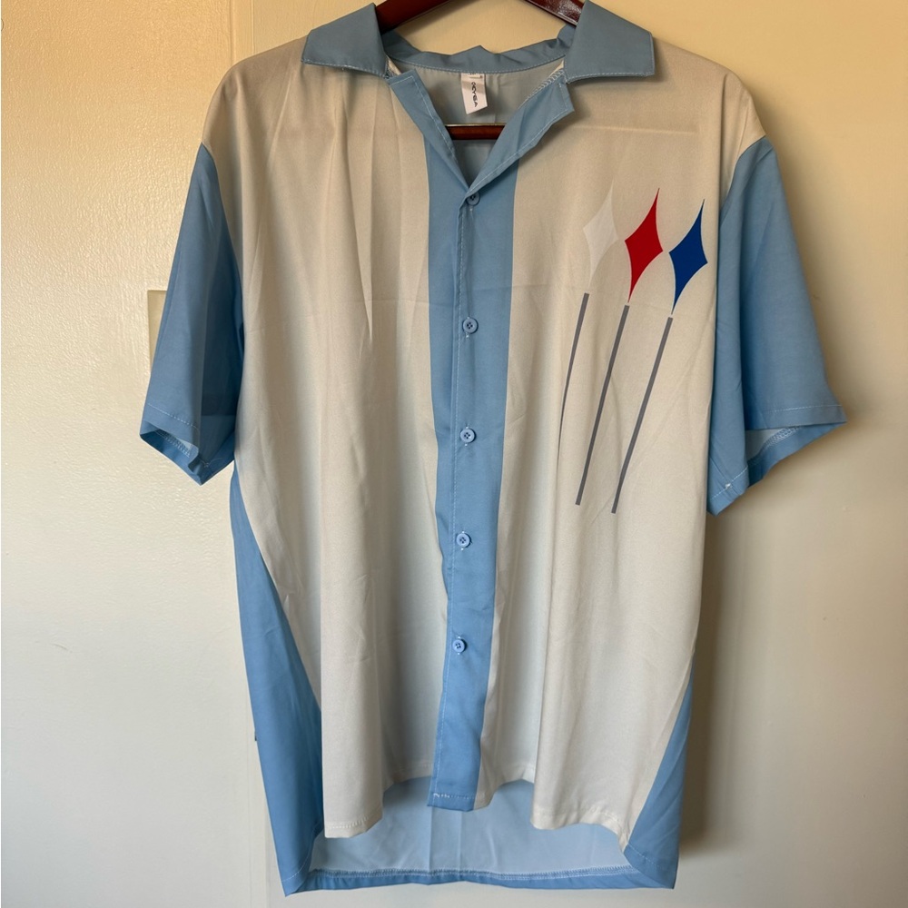 Men Retro Short Sleeve Camp Shirt Button Down Loose Cuban Style Bowling Shirt